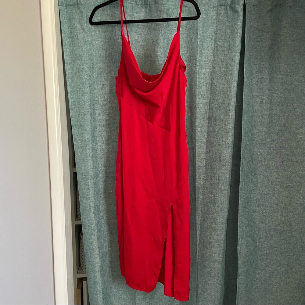 Long red dress with slit. Size L